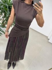 Mz 22756 Kahve - Bordo Şifon Etek