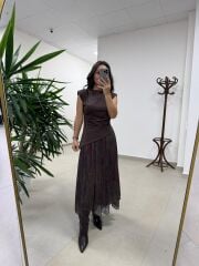 Mz 22756 Kahve - Bordo Şifon Etek