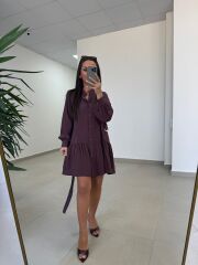 Sh 8697 Mürdüm Tensel Gömlek Elbise