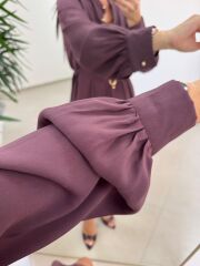 Sh 8697 Mürdüm Tensel Gömlek Elbise