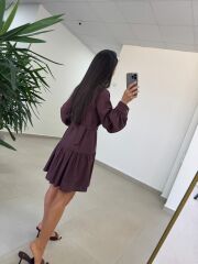 Sh 8697 Mürdüm Tensel Gömlek Elbise
