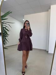 Sh 8697 Mürdüm Tensel Gömlek Elbise