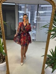 My Mor İnci Düğmeli Şifon Elbise