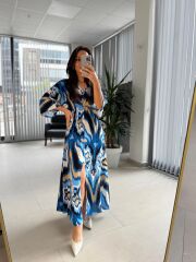 My 3154 Turkuaz-Vizon Geçişli Viskon Elbise