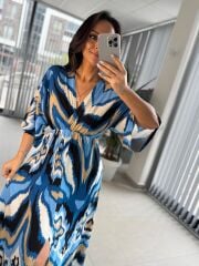 My 3154 Turkuaz-Vizon Geçişli Viskon Elbise