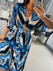 My 3154 Turkuaz-Vizon Geçişli Viskon Elbise