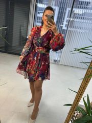 My Mor İnci Düğmeli Şifon Elbise