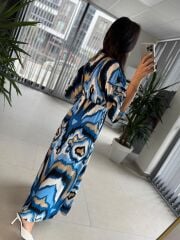 My 3154 Turkuaz-Vizon Geçişli Viskon Elbise