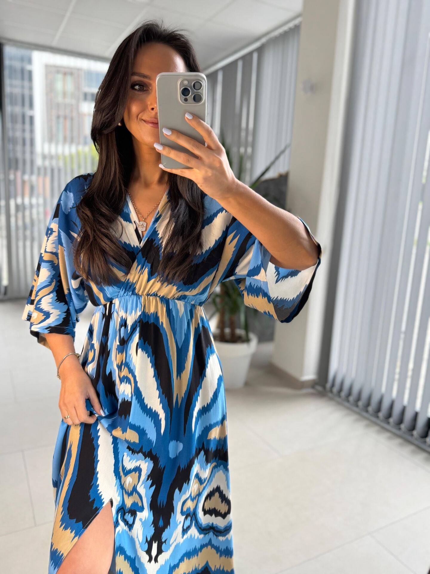 My 3154 Turkuaz-Vizon Geçişli Viskon Elbise