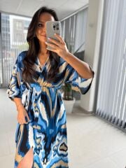 My 3154 Turkuaz-Vizon Geçişli Viskon Elbise