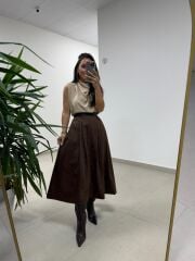 Ms 7093 Bel Detaylı Kahve Süet Etek