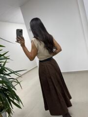 Ms 7093 Bel Detaylı Kahve Süet Etek