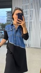 Dr 2452 Kot montlu siyah sweat elbise