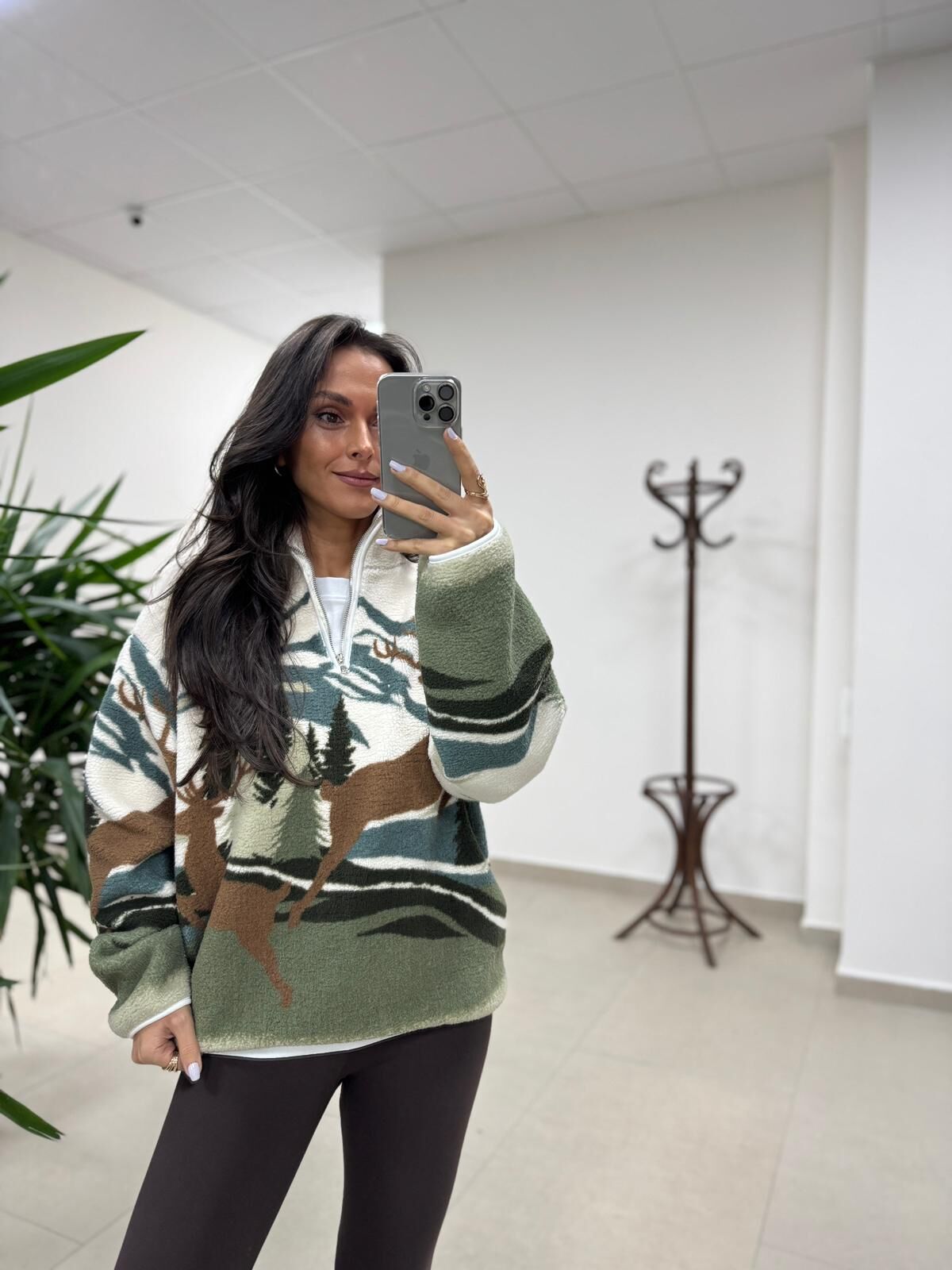 Mz 22365 Kahve Geyikli Polar Sweat