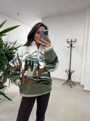 Mz 22365 Kahve Geyikli Polar Sweat