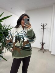 Mz 22365 Kahve Geyikli Polar Sweat