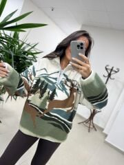 Mz 22365 Kahve Geyikli Polar Sweat
