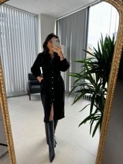 Ms Elastic Waist Black Nubuck Shirt Dress