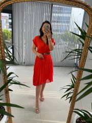 Mc 5748 Kruvaze Nar Çiçeği Şifon Elbise