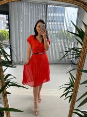 Mc 5748 Kruvaze Nar Çiçeği Şifon Elbise