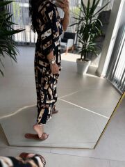 My 3154 Siyah-Kahve Leopar Detaylı Viskon Elbise