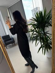 Ms Elastic Waist Black Nubuck Shirt Dress