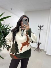 Mz 22365 Taba Geyikli Polar Sweat