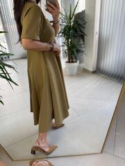 Dr 8342 Tasarım Oil yeşili Modal Çan Elbise