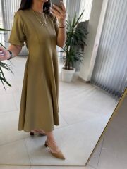 Dr 8342 Tasarım Oil yeşili Modal Çan Elbise