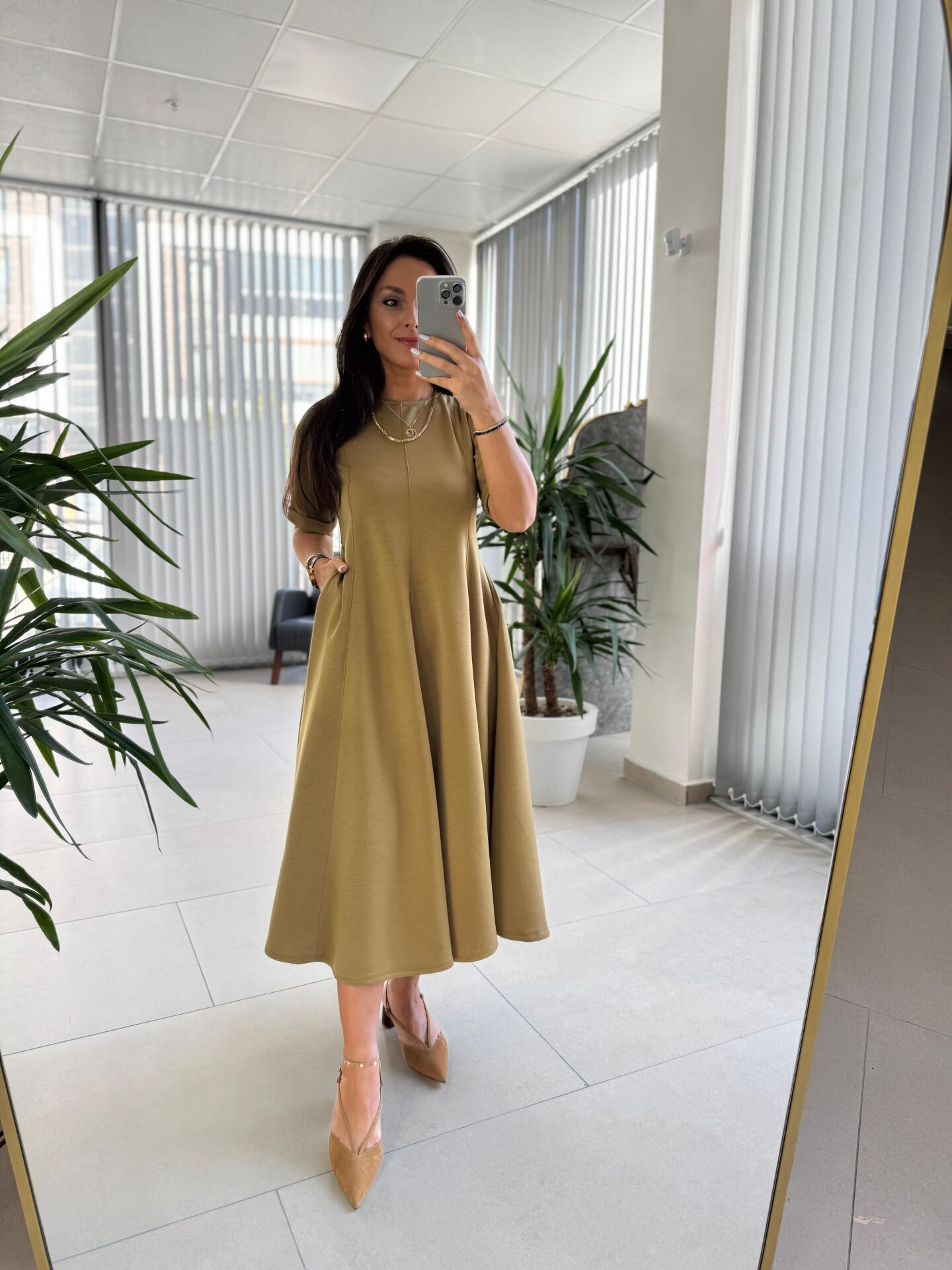 Dr 8342 Tasarım Oil yeşili Modal Çan Elbise