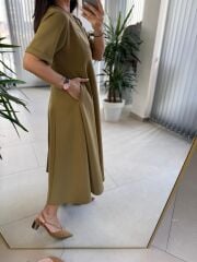 Dr 8342 Tasarım Oil yeşili Modal Çan Elbise