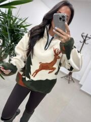 Mz 22365 Taba Geyikli Polar Sweat