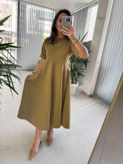 Dr 8342 Tasarım Oil yeşili Modal Çan Elbise