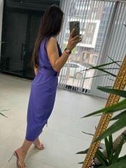 Mc 5843 Crep Kemerli Mor Elbise