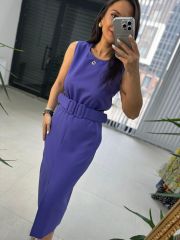 Mc 5843 Crep Kemerli Mor Elbise