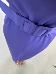 Mc 5843 Crep Kemerli Mor Elbise