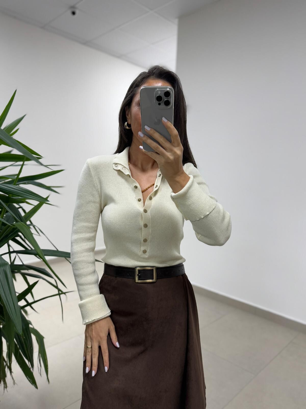 Mz 22694 Ekru Çıtçıtlı Triko