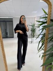 Nx 2383 Yaka Dantel Detaylı Modal Siyah Takım