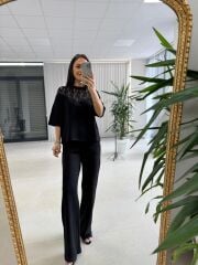 Nx 2383 Yaka Dantel Detaylı Modal Siyah Takım