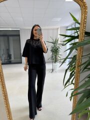 Nx 2383 Yaka Dantel Detaylı Modal Siyah Takım