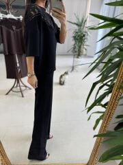 Nx 2383 Yaka Dantel Detaylı Modal Siyah Takım