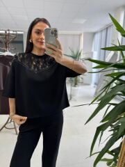 Nx 2383 Yaka Dantel Detaylı Modal Siyah Takım