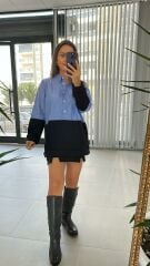 Gömlek Detaylı Siyah Sweat