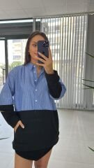 Gömlek Detaylı Siyah Sweat