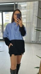 Gömlek Detaylı Siyah Sweat