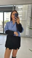 Gömlek Detaylı Siyah Sweat