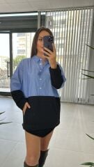 Gömlek Detaylı Siyah Sweat