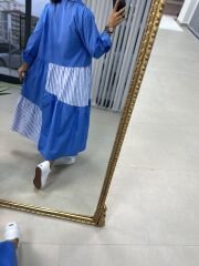 Dr Tasarım Mavi çizgili poplin gömlek elbise