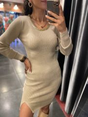 zincirli vizon triko elbise