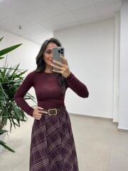 Mz 22778 Şerit Geçişli Bordo Etek